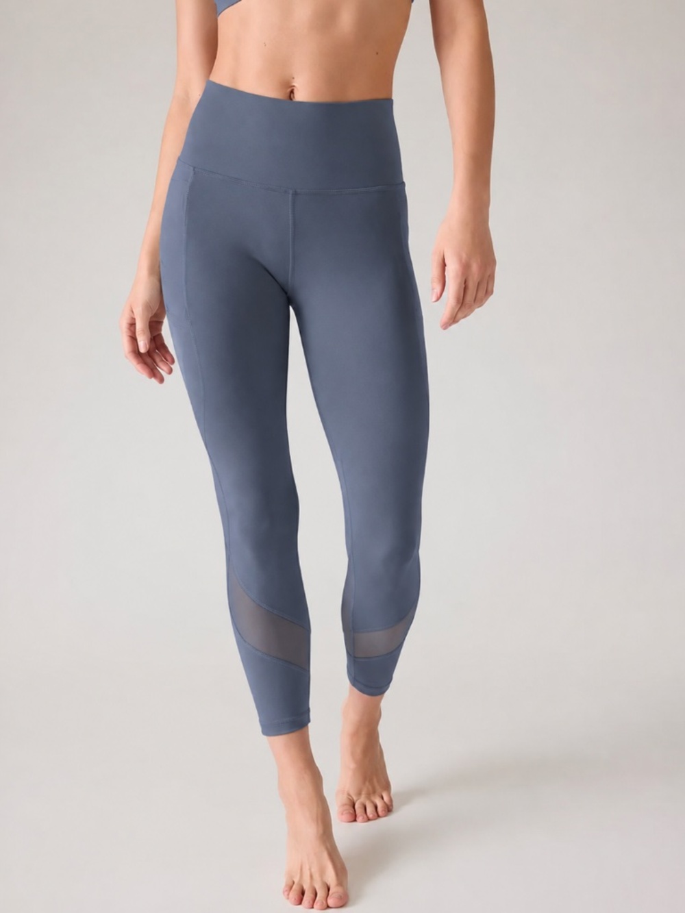Athleta Salutation Stash Pocket 7/8 Mesh Slate | Small | Soft Yoga Pants Cutout